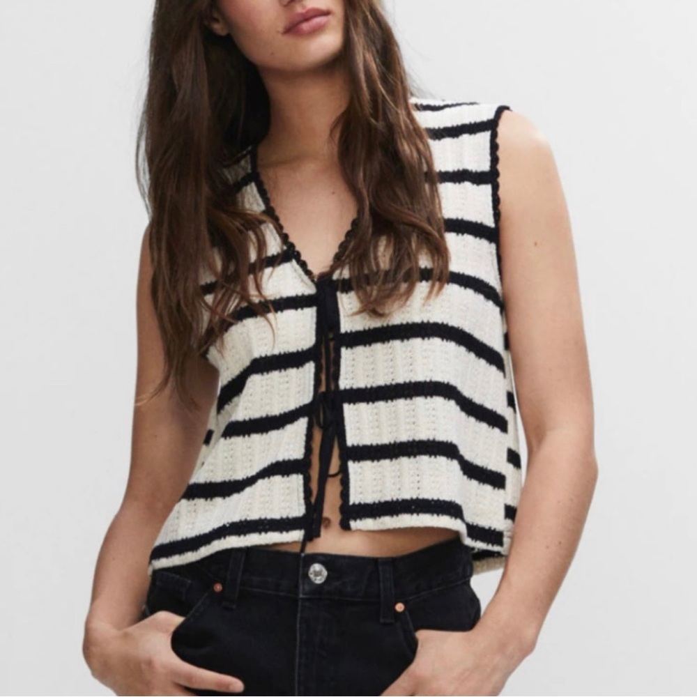 NEW Mango Crochet Striped Top sz Small